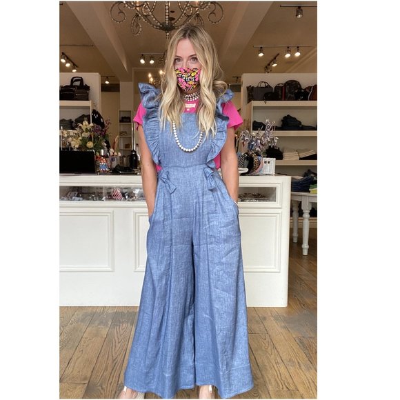 NWT! AMUR Chambray Frilled Jumpsuit - Picture 9 of 9